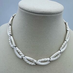 Vintage Monet White Enamel Rope Link Necklace Gold Tone Signed 70s 80s